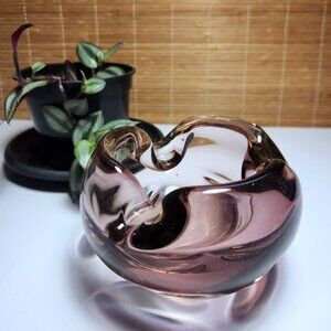 Vintage Murano Art Glass Ashtray • Amethyst - Amber Mid Century Sculptural Bowl